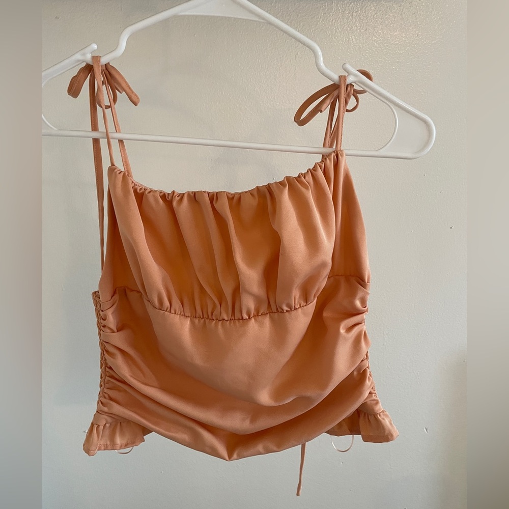 Le Lis Ruched Cami Tie Straps Coral Peach (Small)